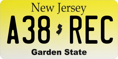 NJ license plate A38REC