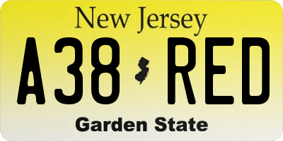 NJ license plate A38RED