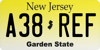 NJ license plate A38REF