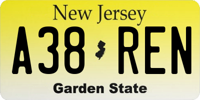 NJ license plate A38REN