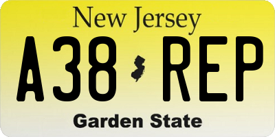 NJ license plate A38REP