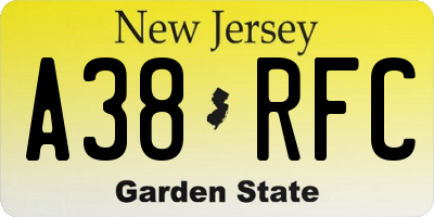 NJ license plate A38RFC