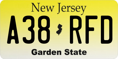 NJ license plate A38RFD