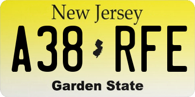 NJ license plate A38RFE