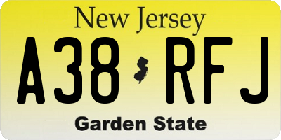 NJ license plate A38RFJ