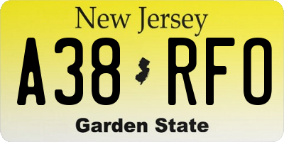 NJ license plate A38RFO
