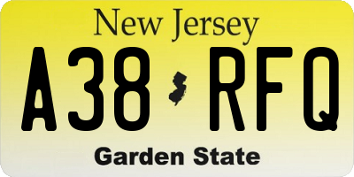 NJ license plate A38RFQ