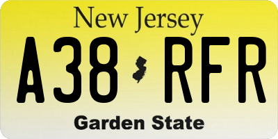NJ license plate A38RFR