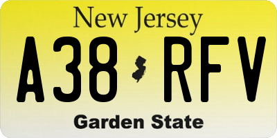 NJ license plate A38RFV