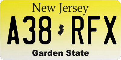 NJ license plate A38RFX