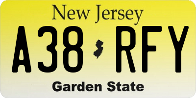 NJ license plate A38RFY