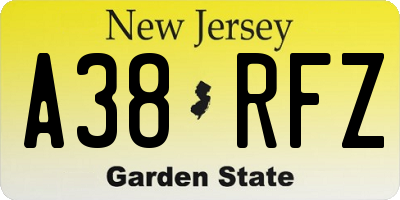 NJ license plate A38RFZ