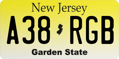 NJ license plate A38RGB