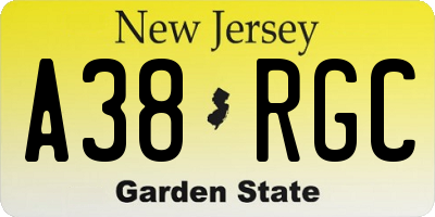 NJ license plate A38RGC