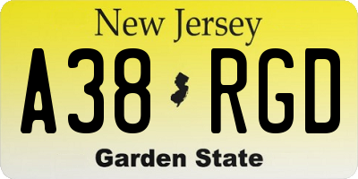 NJ license plate A38RGD