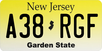 NJ license plate A38RGF