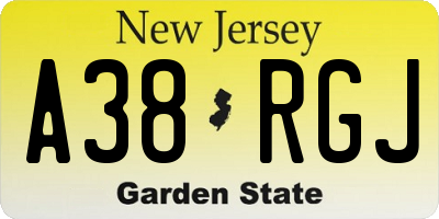 NJ license plate A38RGJ