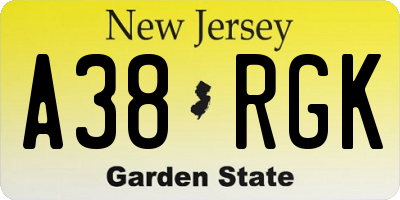 NJ license plate A38RGK