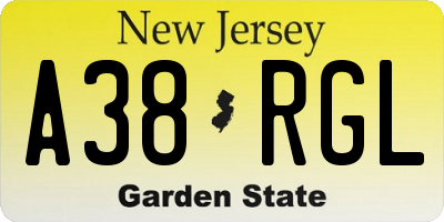 NJ license plate A38RGL