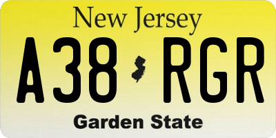 NJ license plate A38RGR