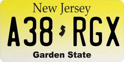 NJ license plate A38RGX