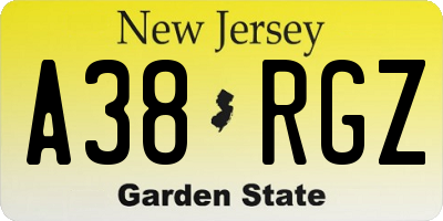 NJ license plate A38RGZ