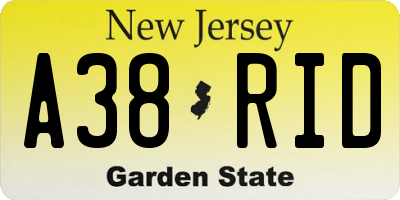 NJ license plate A38RID