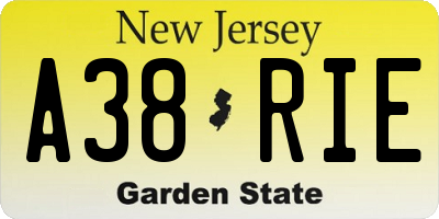 NJ license plate A38RIE