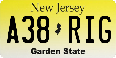 NJ license plate A38RIG