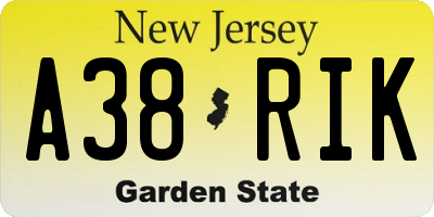 NJ license plate A38RIK