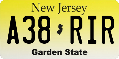 NJ license plate A38RIR