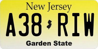 NJ license plate A38RIW