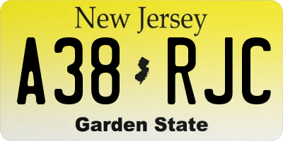 NJ license plate A38RJC