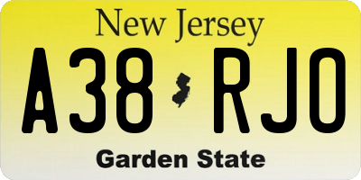 NJ license plate A38RJO