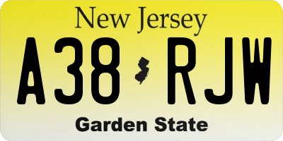 NJ license plate A38RJW