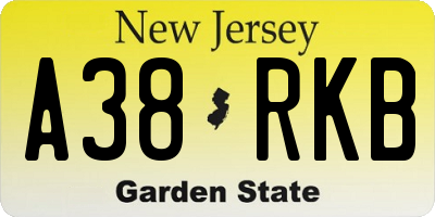 NJ license plate A38RKB