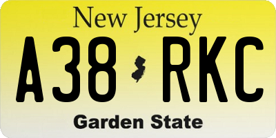 NJ license plate A38RKC