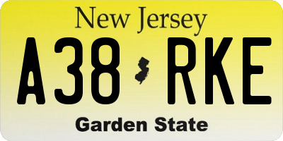 NJ license plate A38RKE