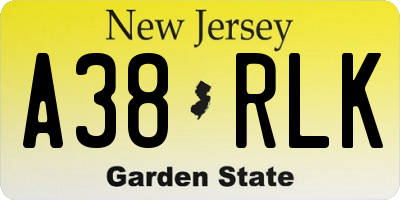 NJ license plate A38RLK