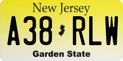 NJ license plate A38RLW