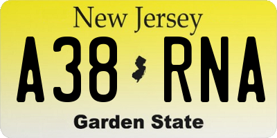 NJ license plate A38RNA