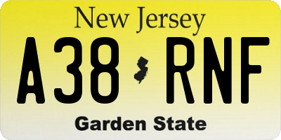 NJ license plate A38RNF