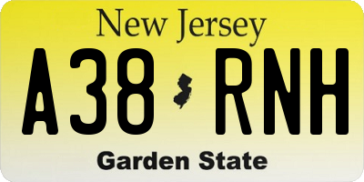 NJ license plate A38RNH