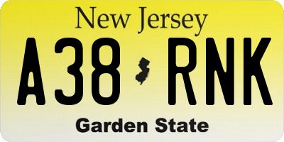 NJ license plate A38RNK