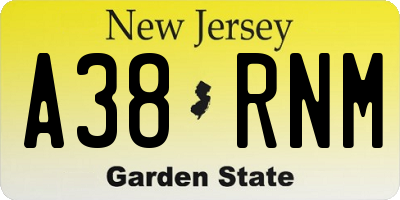 NJ license plate A38RNM