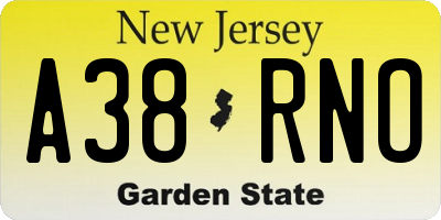NJ license plate A38RNO