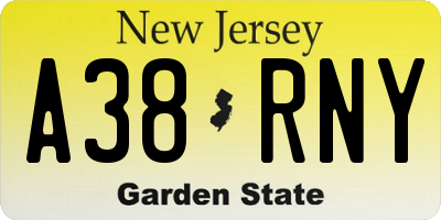NJ license plate A38RNY