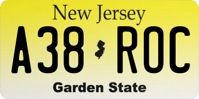 NJ license plate A38ROC