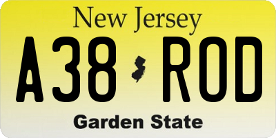 NJ license plate A38ROD