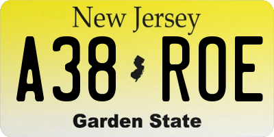 NJ license plate A38ROE